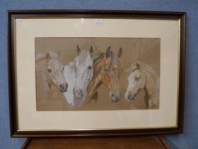 *Chapman, four horses, pastel on board, framed