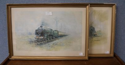 David Shepherd, two railway prints, framed