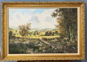 John Corcoran, countryside landscape, oil on canvas, framed