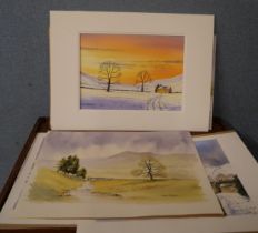 A collection of assorted watercolours, unframed