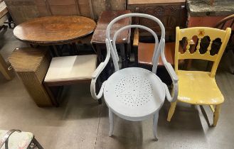 A bentwood chair, a drop-leaf gateleg table and a Lloyd Loom ottoman