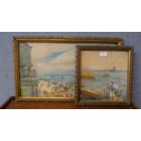 English School, two seaside landscapes, watercolour, framed