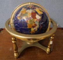 A brass and faux gemstone terrestrial globe