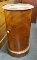 A Victorian satin birch and marble topped cylindrical pot cupboard