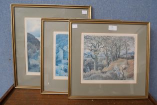 N. Neasom, three countryside prints, framed