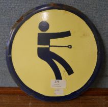An enamelled harness warning sign