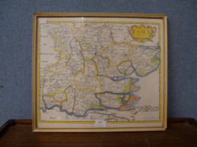 A 17th Century Robert Morden engraved map of Essex, framed