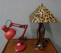 A metal anglepoise lamp and a table lamp