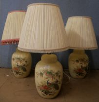 Three Oriental patterned table lamps