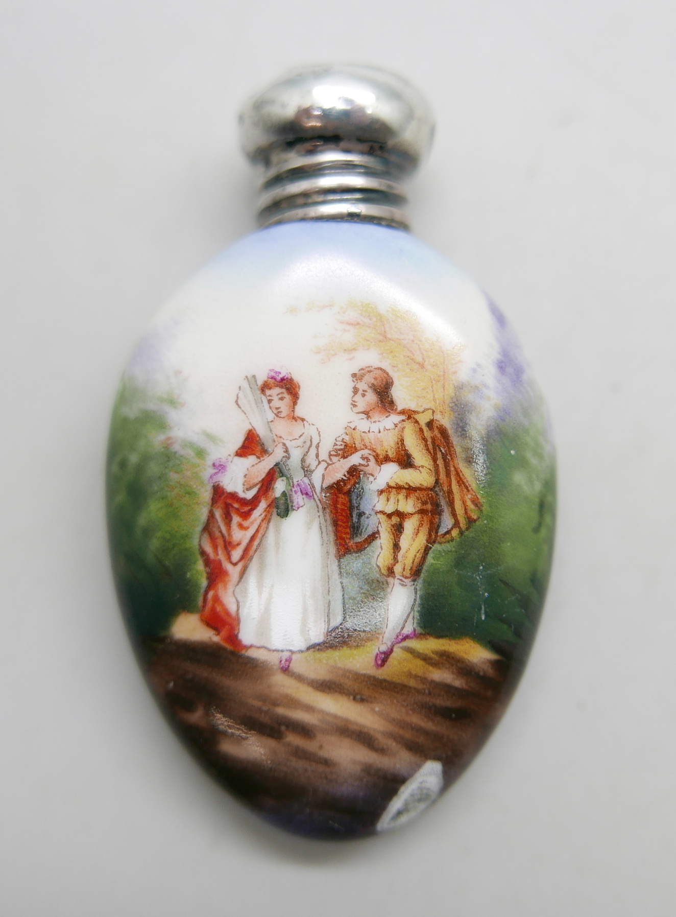 An enamel and silver topped scent bottle, a/f, two hallmarked silver models, a gentleman and a - Image 4 of 6