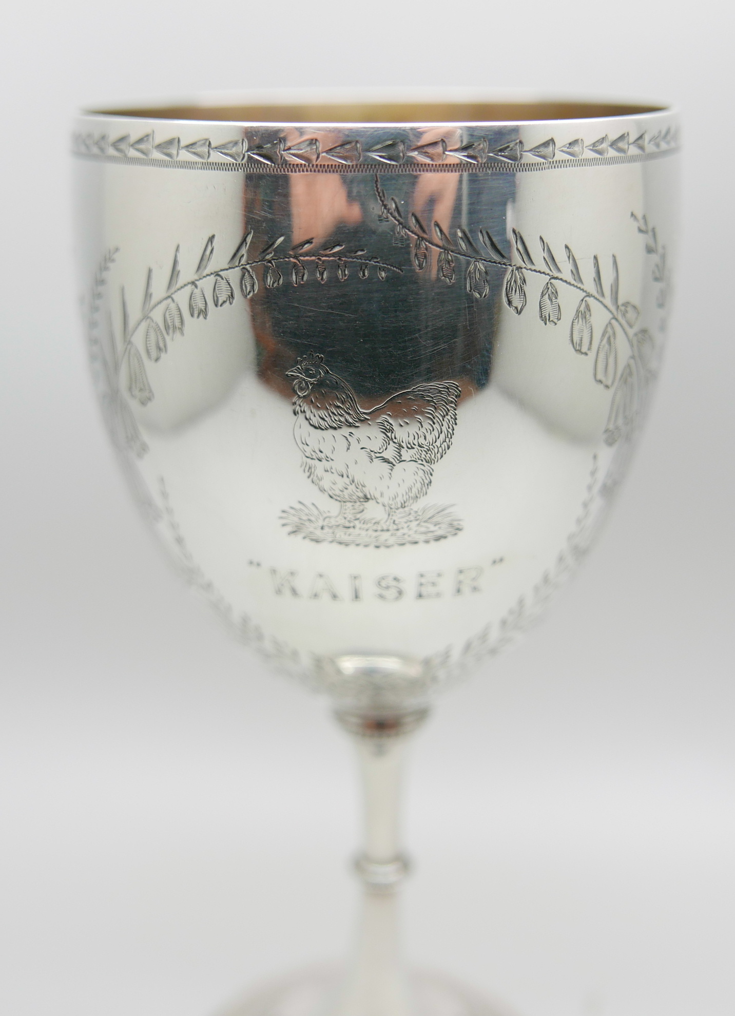 A Victorian silver goblet with cockerel detail and marked 'Kaiser', London 1856, Elkington & Co., - Image 4 of 6