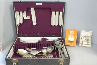 A collection of flatware and a boxed The Lucie Attwell Kiddy's Cutlery set, boxed