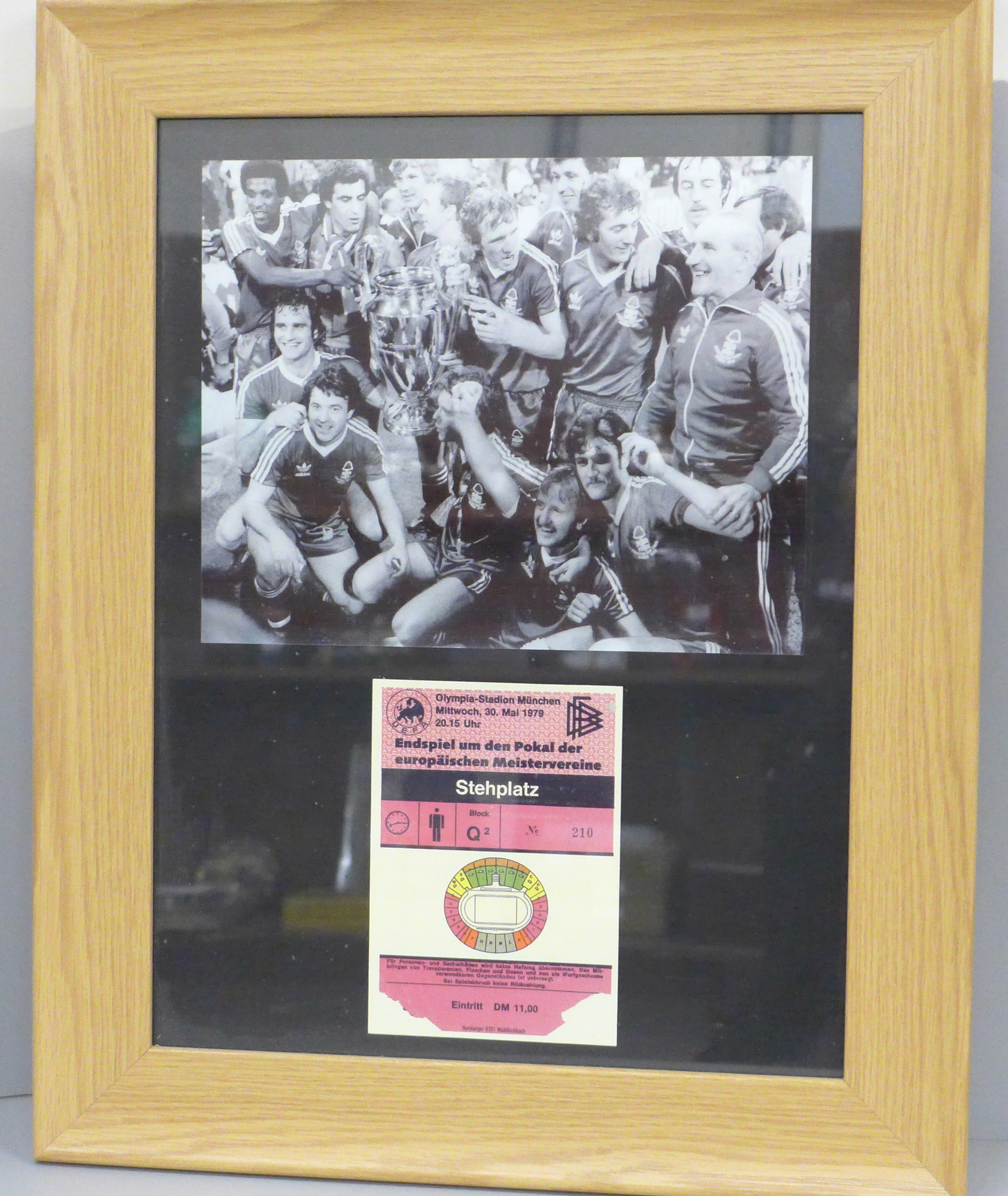 Nottingham Forest, framed and mounted picture and match ticket from the 1979 European Cup Final
