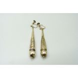 A pair of antique drop earrings, marked 9ct, 4.4g