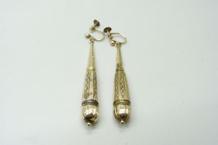 A pair of antique drop earrings, marked 9ct, 4.4g