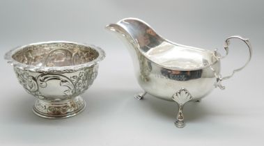 A silver sauce boat and a silver bowl, 253g