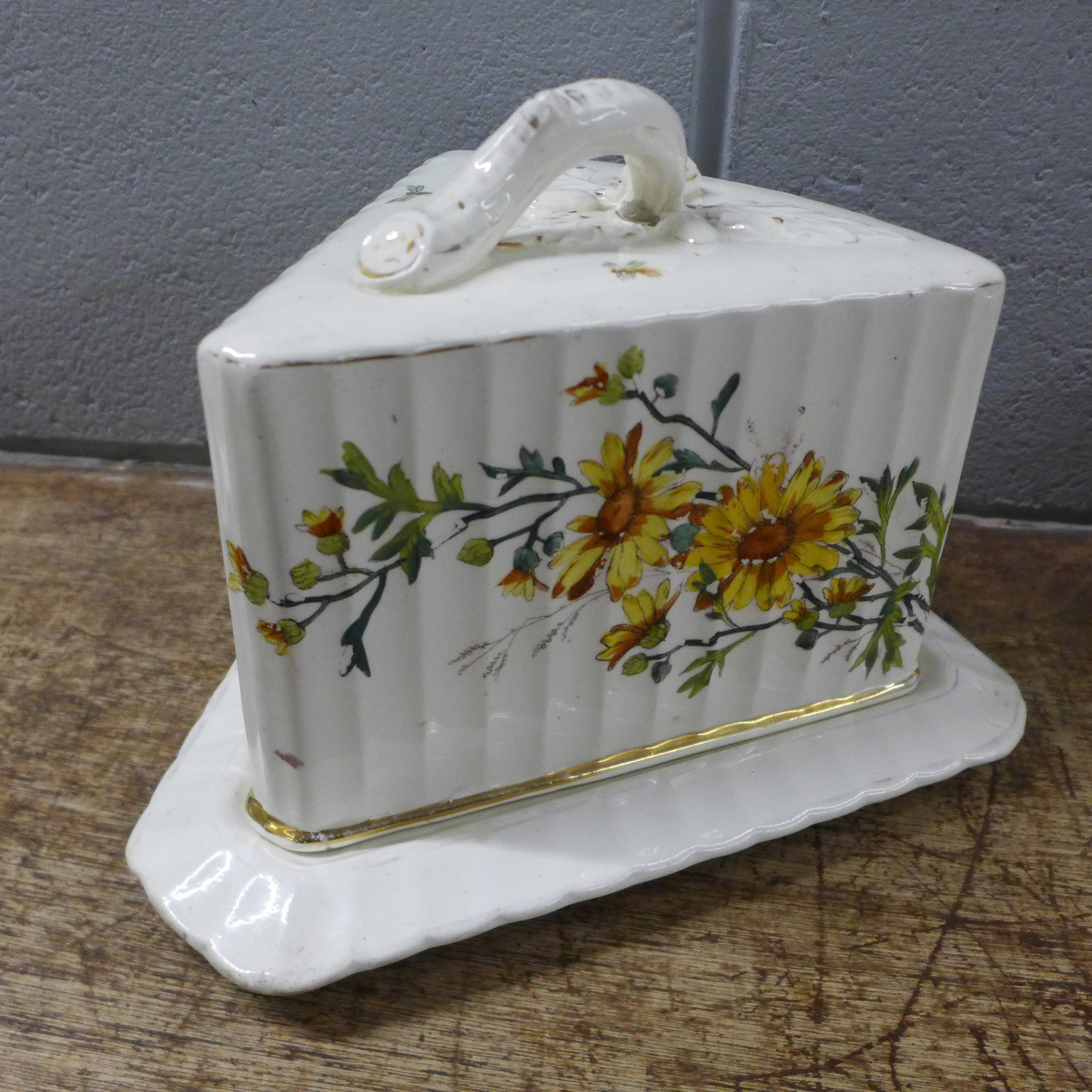 A 19th Century German porcelain cheese dish and cover, a sauce boat and cover on stand with - Image 4 of 6