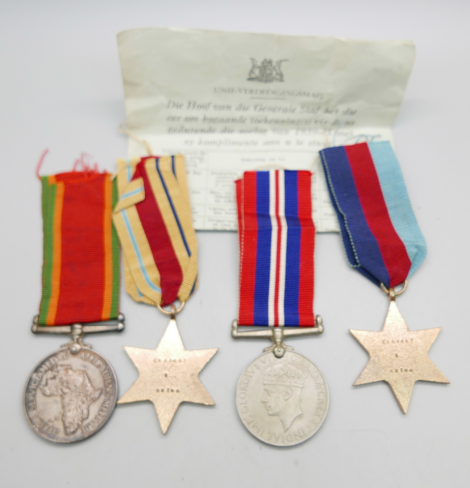 Four WWII medals including Africa Service Medal to C166467 S. Botha and leaflet - Image 2 of 4