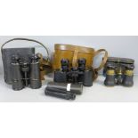 Three cased sets of field glasses and a pocket Zonex telescope
