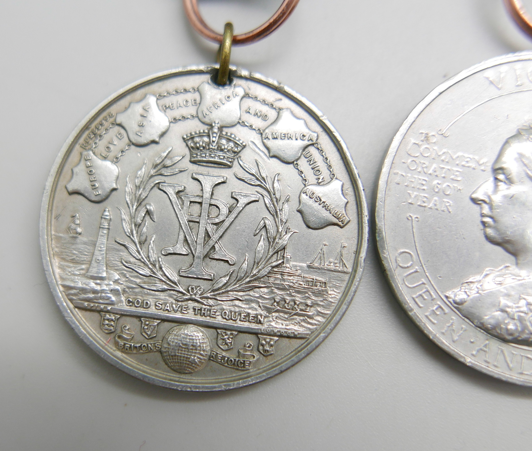 Six early 20th Century commemorative medallions and a silver fob medal - Image 2 of 4