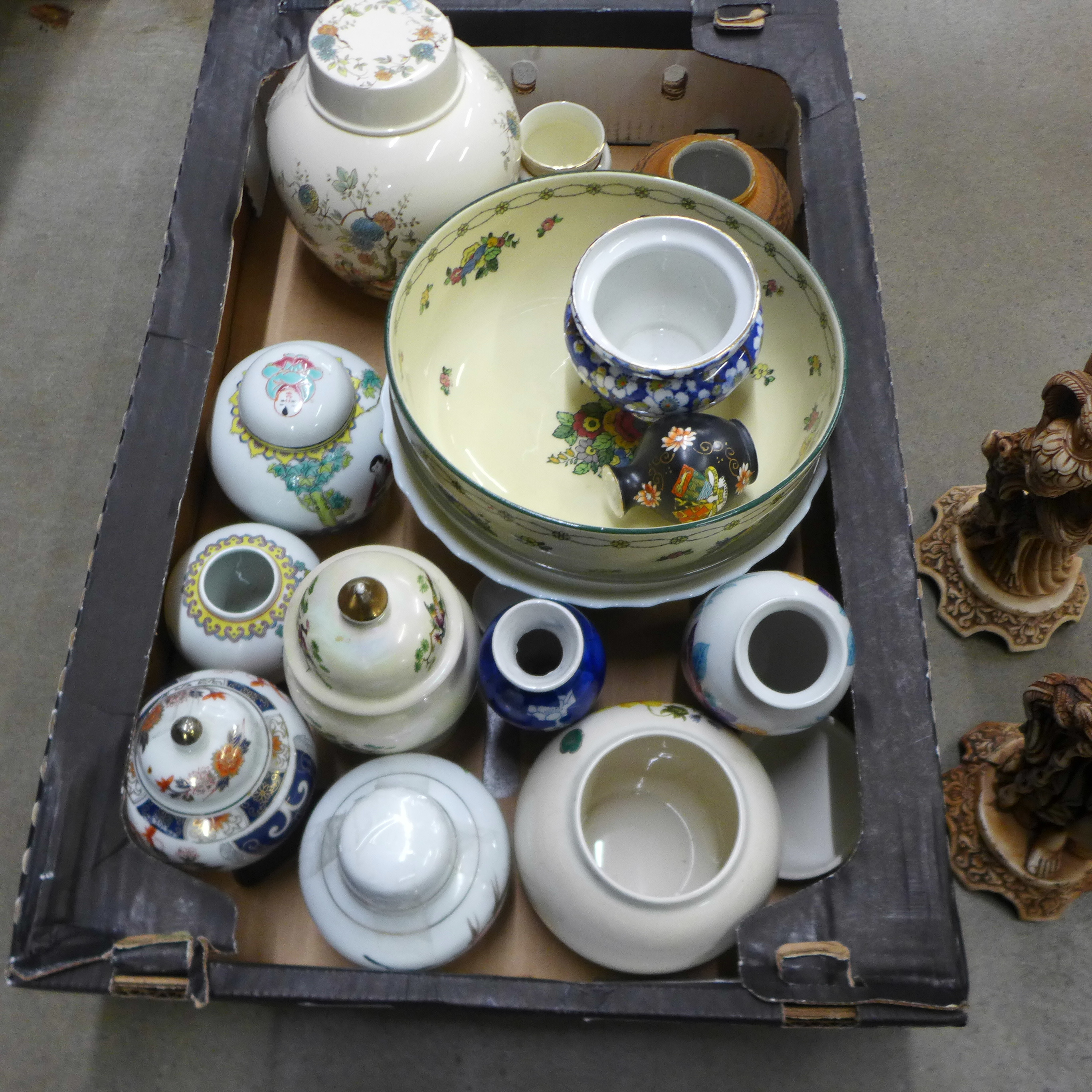 Two oriental moulded resin figures and a collection of ginger jars, bowls, Royal Doulton, etc. ** - Image 2 of 3