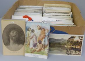 A box containing Edwardian and later postcards, approximately 300