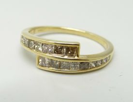 A 9ct gold and champagne diamond ring, approximately 1ct diamond weight, with certificate, 2.4g, S