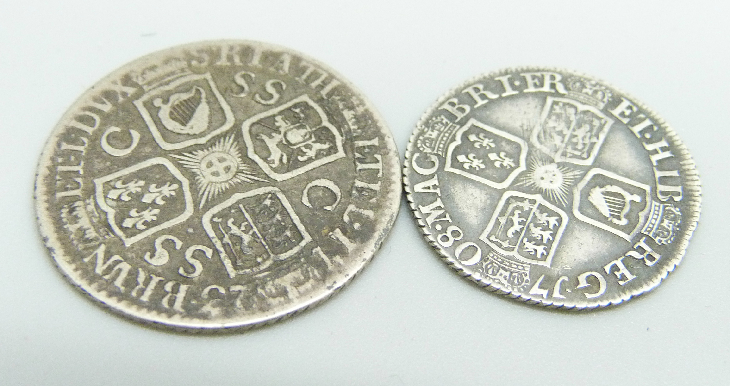 A George I SSC 1723 shilling and a Queen Anne 1708 sixpence - Image 2 of 2