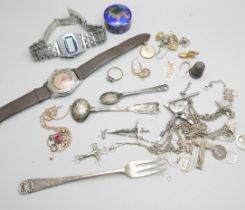 A collection of silver, watches and a cloisonne box, etc.