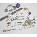 A collection of silver, watches and a cloisonne box, etc.