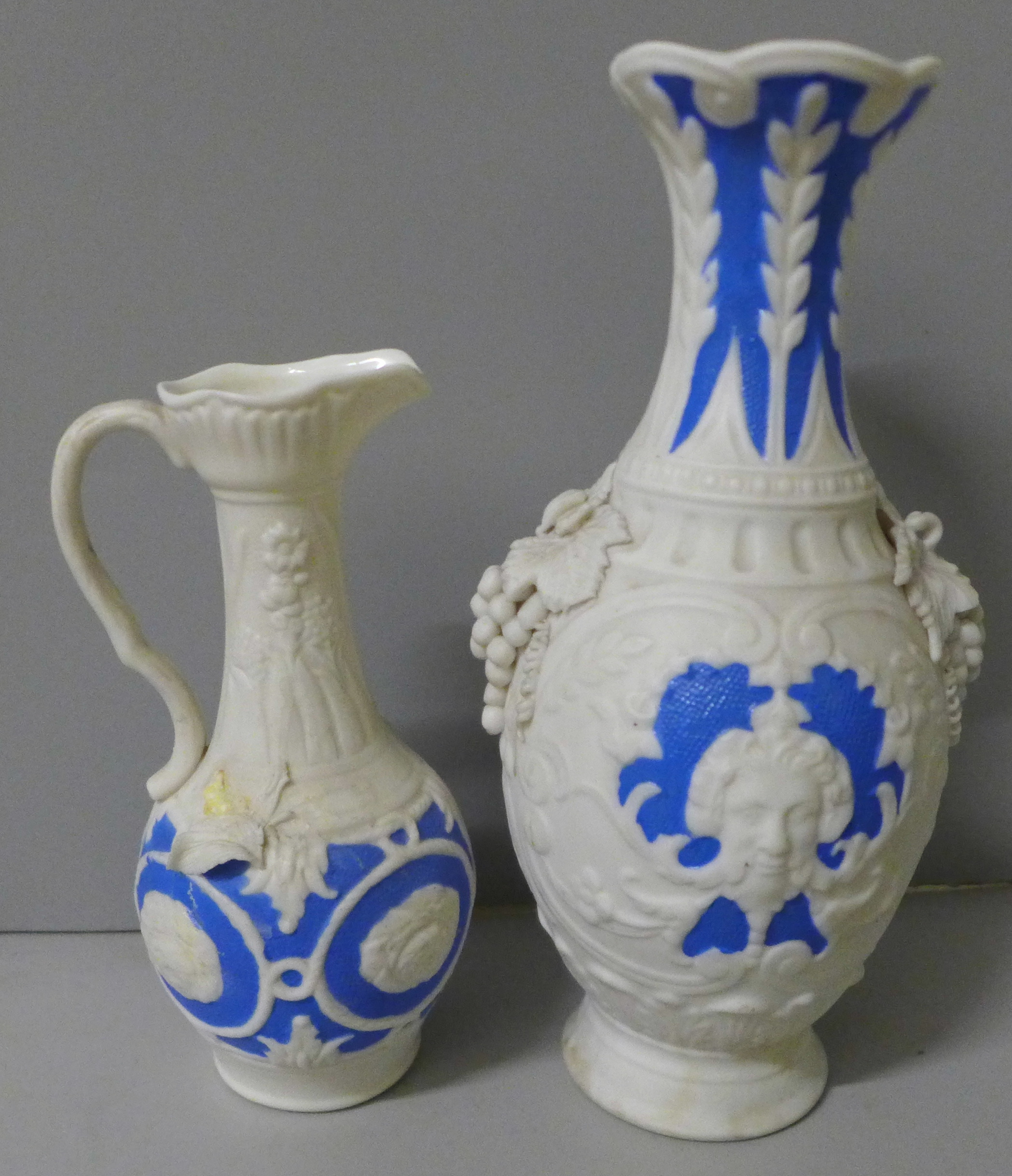A Victorian Staffordshire 19th Century pottery pitcher in a fern pattern, one hand painted jug, - Image 3 of 4