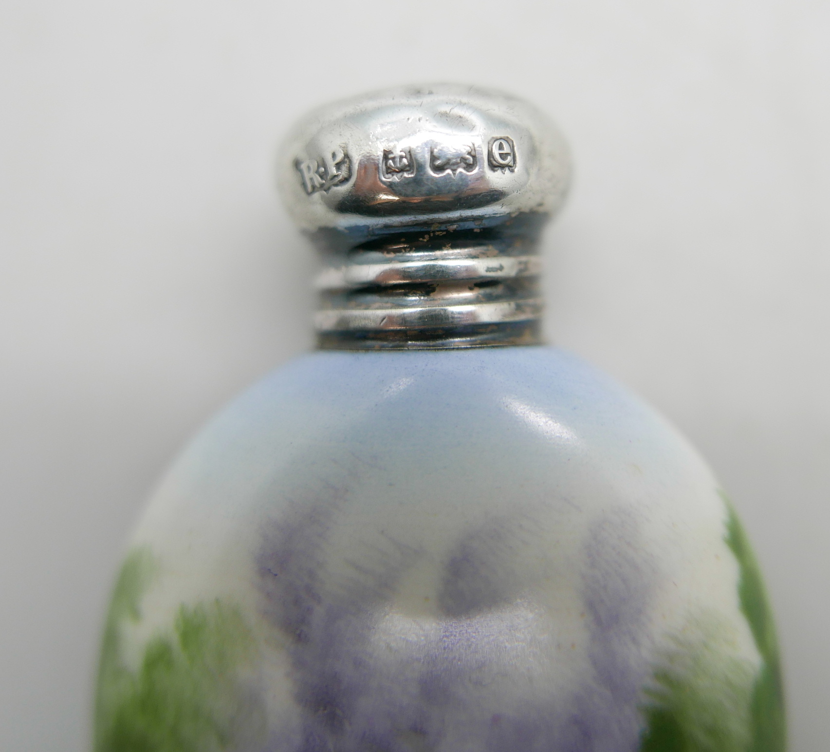 An enamel and silver topped scent bottle, a/f, two hallmarked silver models, a gentleman and a - Image 6 of 6