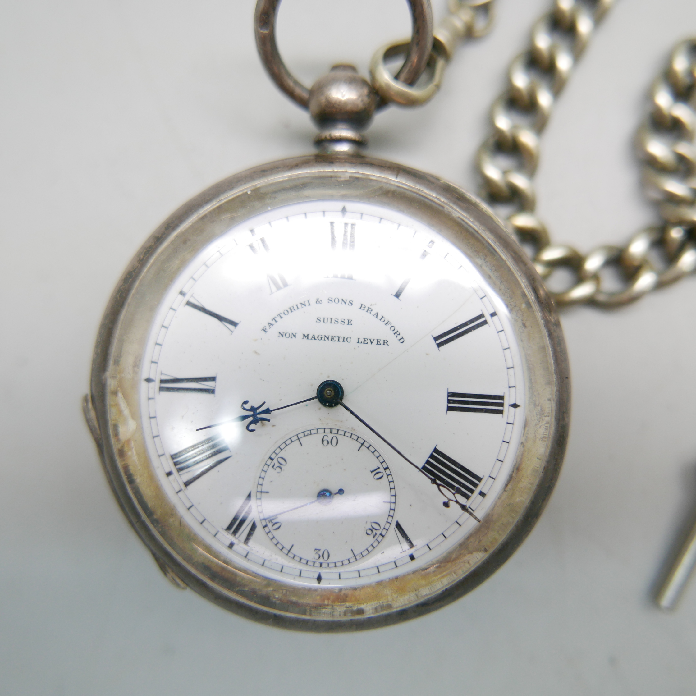 A silver cased pocket watch, Fattorini & Sons, Bradford, non magnetic lever movement with a - Image 2 of 5
