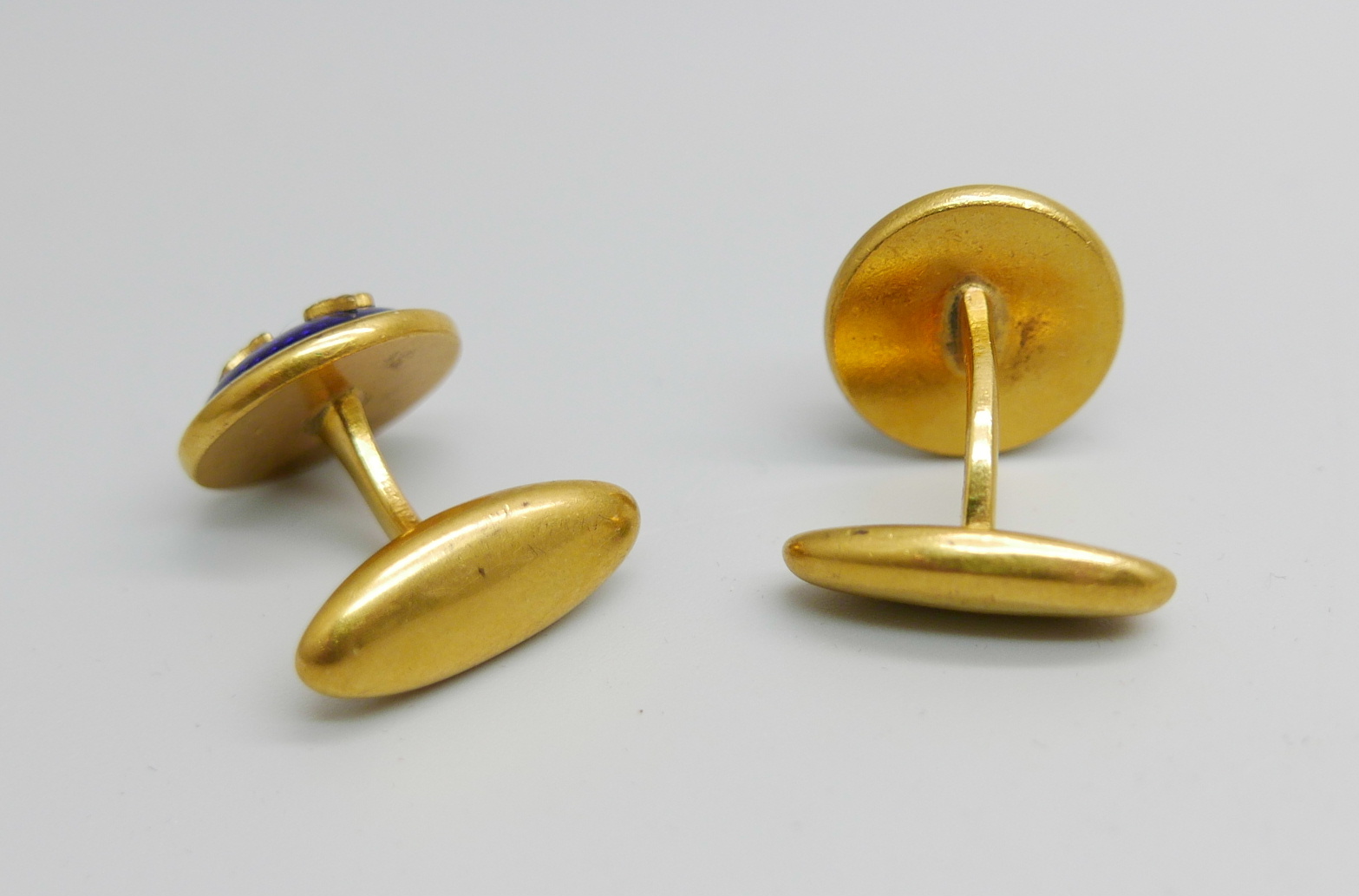 A pair of Swedish gilt metal and blue enamel cufflinks by Sporrong & Co. - Image 2 of 4