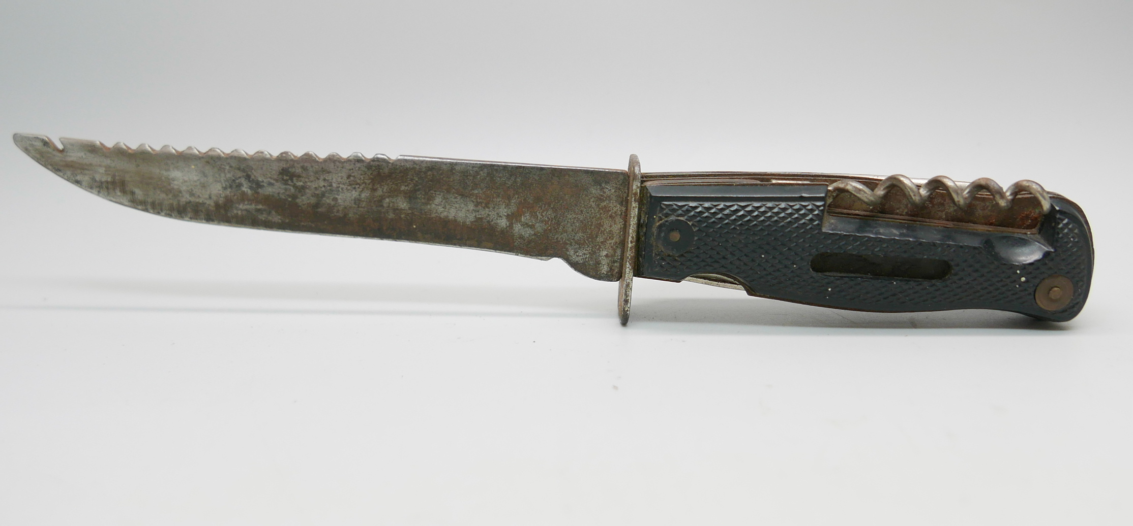 A German Decora, Solingen hunting knife with multitools in hilt, in leather sheath - Image 3 of 4