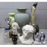 A collection of vases and a collection of figures including a bust **PLEASE NOTE THIS LOT IS NOT