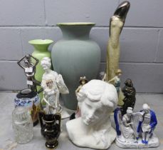 A collection of vases and a collection of figures including a bust **PLEASE NOTE THIS LOT IS NOT