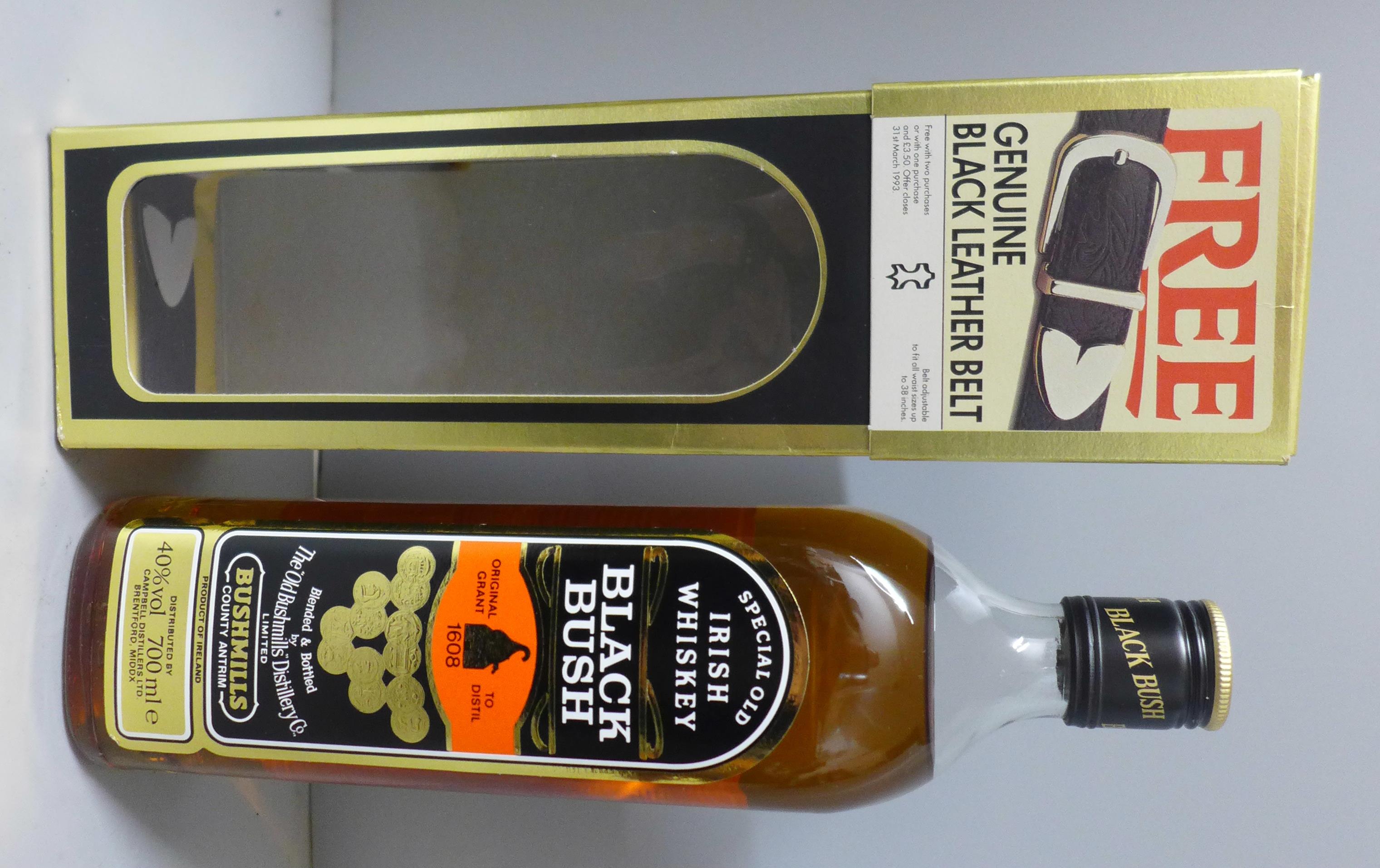 A bottle of Black Bush Bushmills Special Old Irish Whiskey, boxed