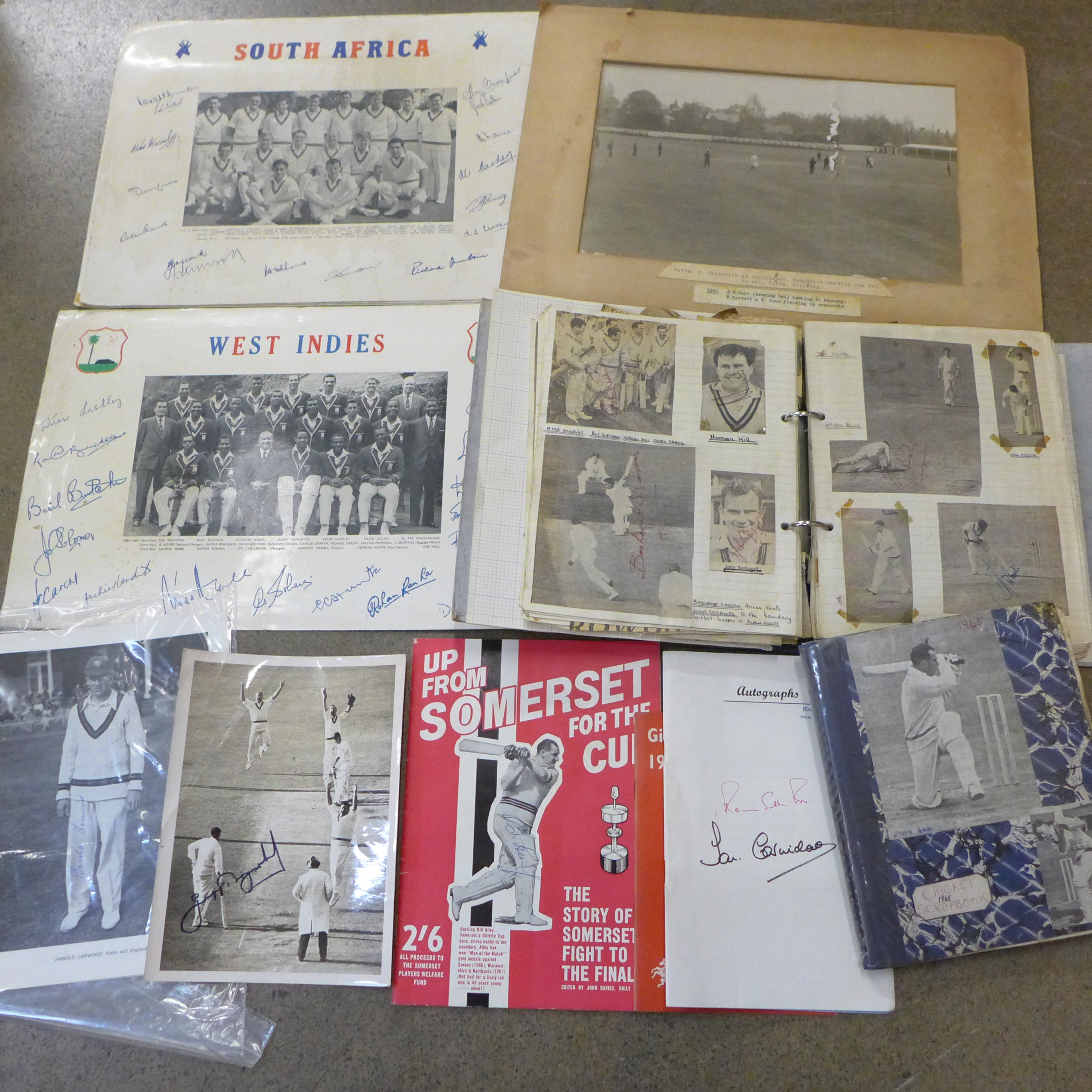 Cricket ephemera and scrap albums with autographs including Larwood, Boycott, Subba Row