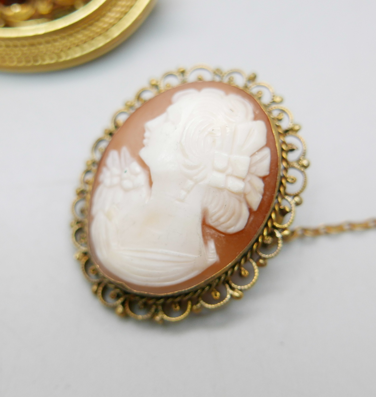 Two agate set brooches, other brooches, a button set, a 19th Century buckle, (chain requires - Image 2 of 4