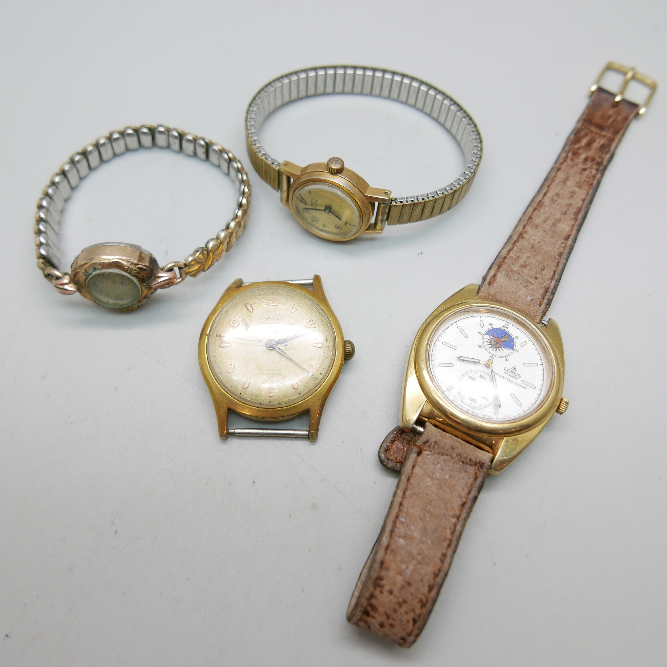 Four wristwatches including a vintage Lusina automatic