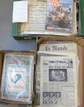 A collection of newspaper ephemera; WWI/WWII, Kennedy Assassination, first man on the moon,