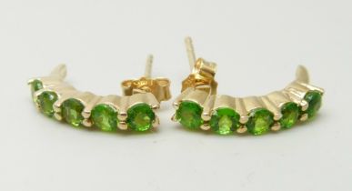 A pair of silver gilt diopside cuff style earrings