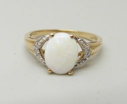 A 9ct gold, Australian opal and diamond ring, with certificate, 2g, L