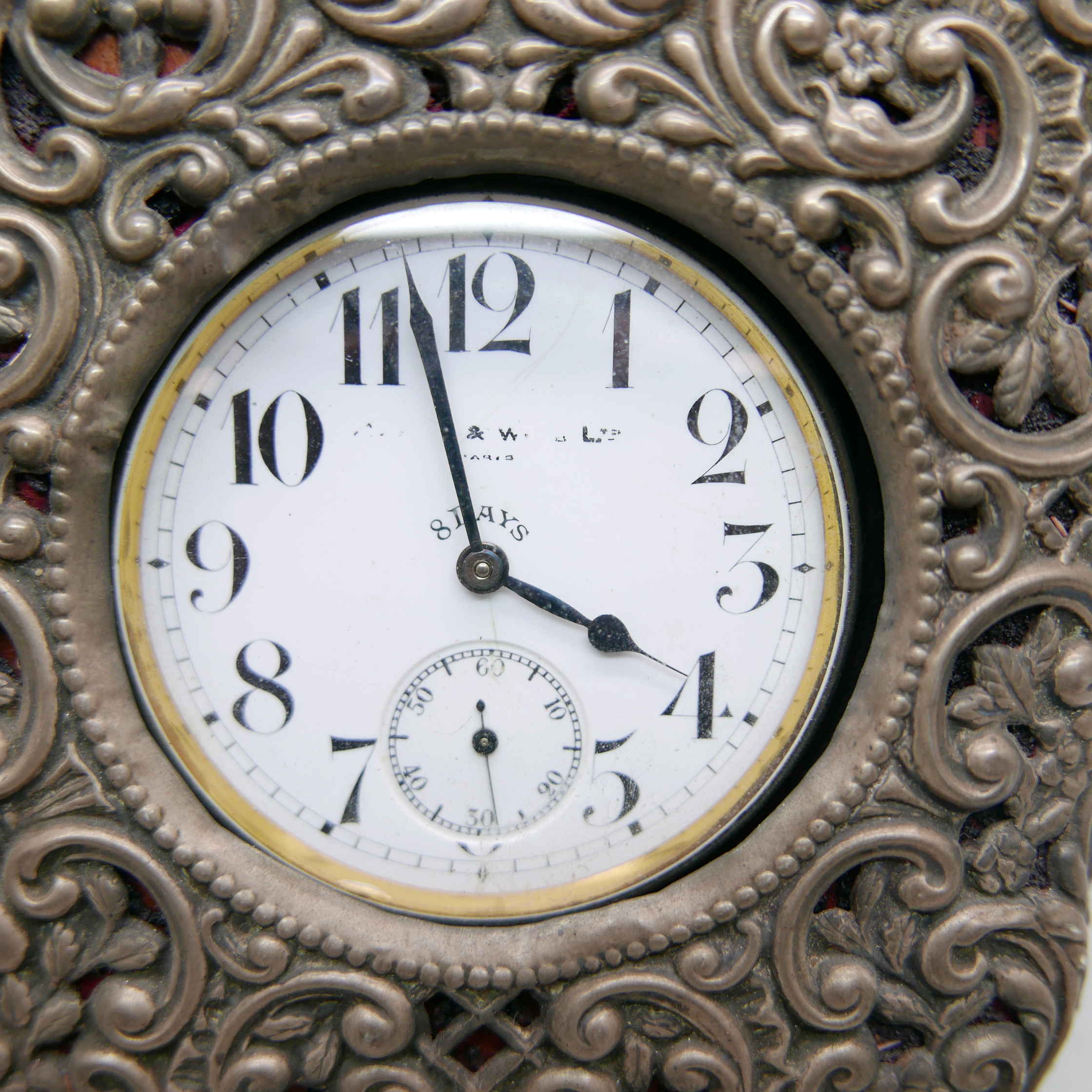 A silver travel clock case with Goliath top-wind 8-Days watch, Birmingham 1907 - Image 2 of 5