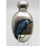 A Victorian silver and enamelled perfume bottle depicting a jackdaw with a ring in its beak, Matthew