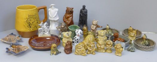 A collection of Wade including Whimsies, angel fish dish, Hatbox Dalmatian, etc.