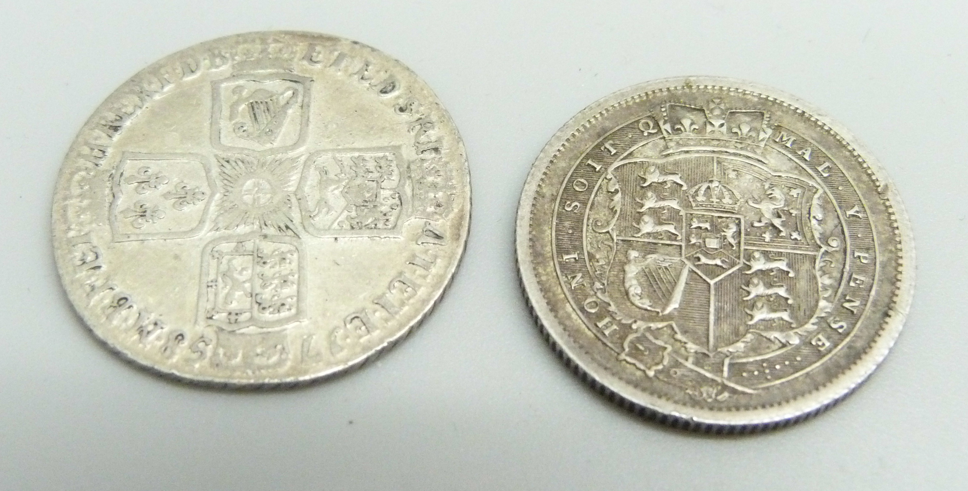 A George III shilling, 1817, and a George II shilling, 1758 - Image 2 of 2