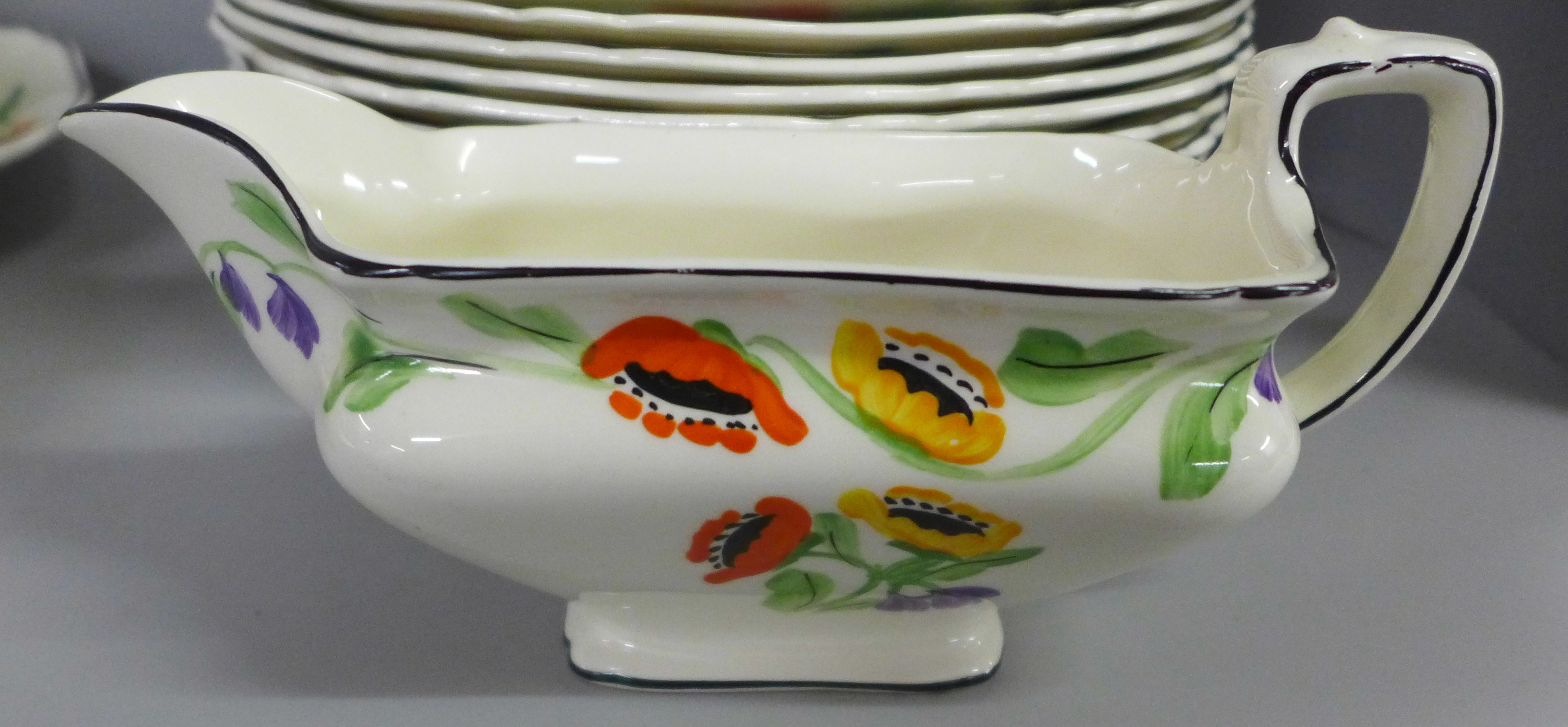 A hand painted Hancocks Ivory ware dinner service; soup dish, gravy boat, plates, side plates, - Image 3 of 4