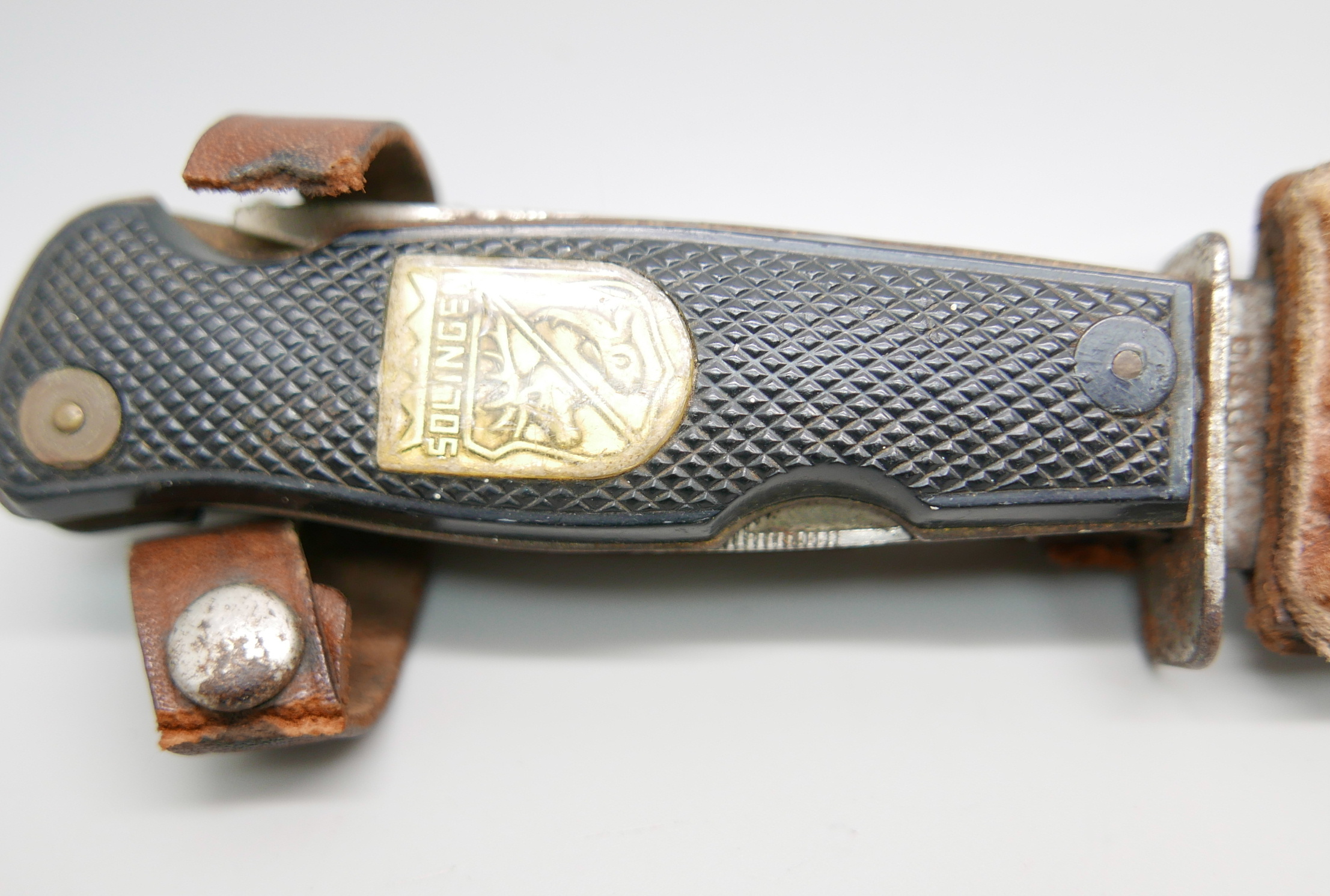 A German Decora, Solingen hunting knife with multitools in hilt, in leather sheath - Image 2 of 4